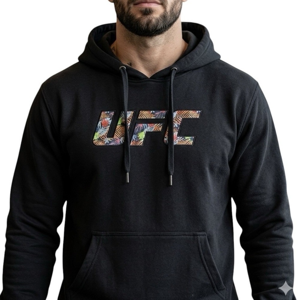 UFC Unrivaled Venum DUSTIN POIRIER Black Hoodie sz M Tropical Decal Sportswear
